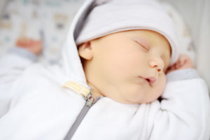 Baby with yellowed skin from jaundice